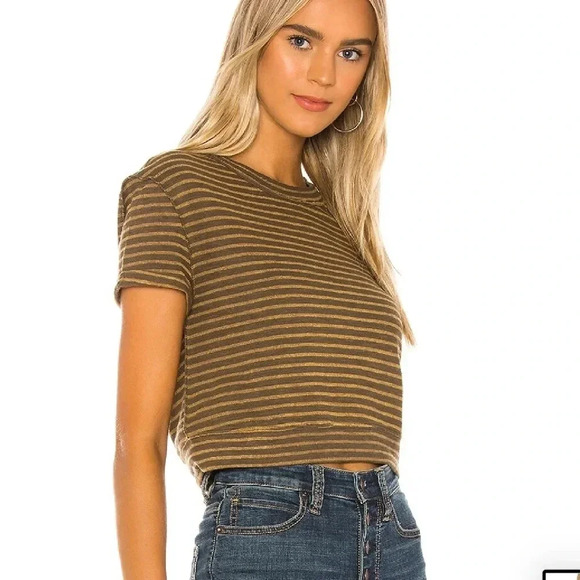 NWOT FREE PEOPLE SABRINA TOP - SIZE X-SMALL - COLOR : MOSS - STRIPPED - CROPPED - Picture 3 of 8
